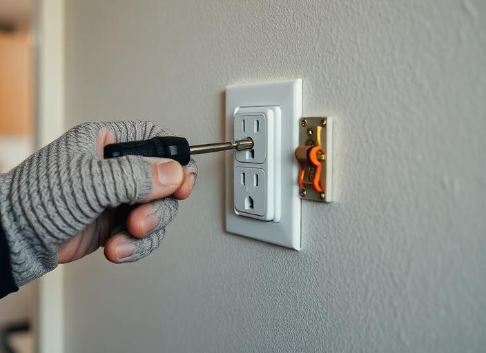 Close-up of an electrician repairing a wall outlet